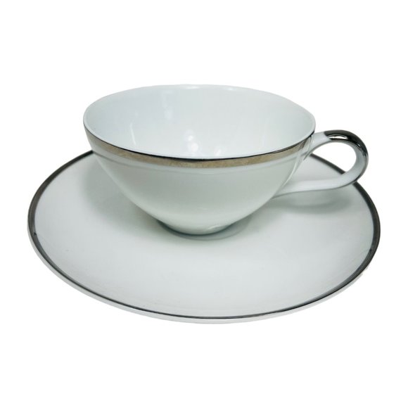 Harmony House Moderne Platinum Trim 4 Cups and Saucers & Creamer Japan No. 3545 - Picture 5 of 16
